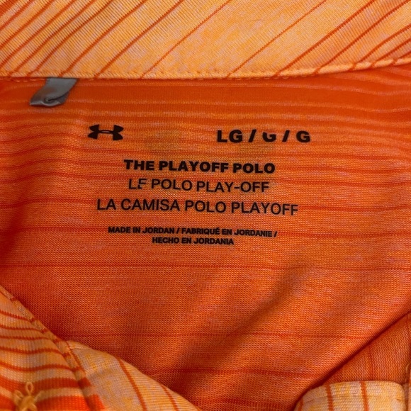 Under Armour Playoff Polo Shirt Mens Stretch Performance Orange Striped Sz Lg - Picture 5 of 6